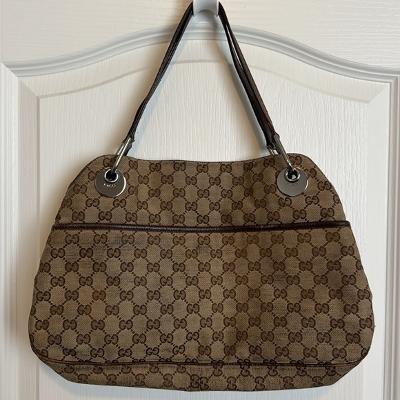 Gucci Handbags - *SOLD*Authentic GUCCI Logo GG Canvas Eclipse Medium Shoulder Bag - Leather Brown